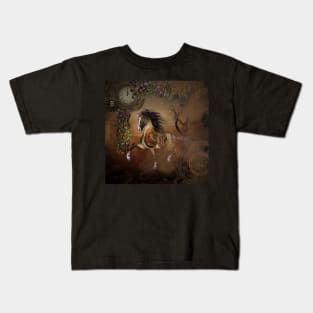 Beautiful steampunk horse with cloack and gears Kids T-Shirt